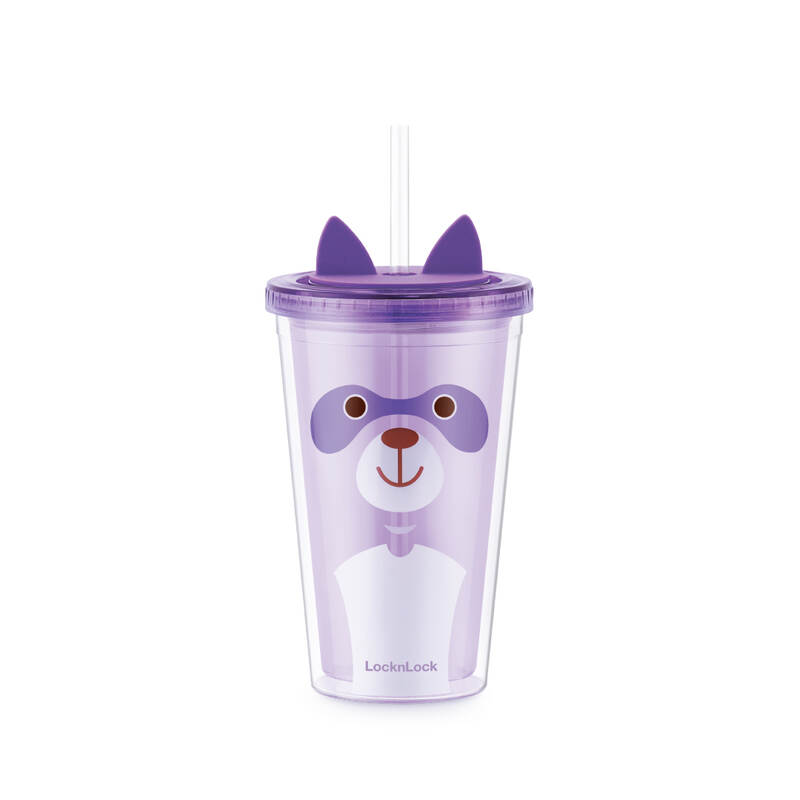 Ly Nhựa 2 Lớp LocknLock Animal 520ml - 2 Màu (Gấu Tím, Mèo Vàng) - HAP512 image number null